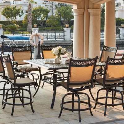 Mountain View 9 Piece Cast Aluminum Sling Patio Bar Set W/ 60 Inch Square Counter Height Table By Darlee