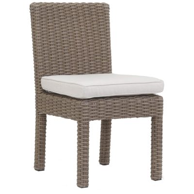 Coronado Wicker Patio Dining Side Chair W/ Sunbrella Canvas Flax Cushion By Sunset West