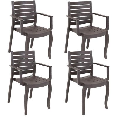 Ultimate Patio Plastic Outdoor Arm Chair – Set of 4 – Brown