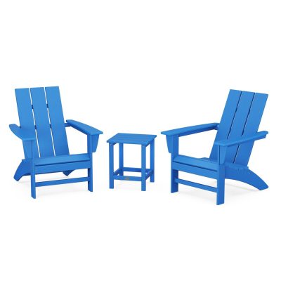 POLYWOOD Modern 3-Piece Adirondack Set w/ Long Island 18-Inch Side Table – Pacific Blue