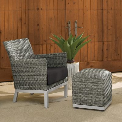 Argento 2 Piece Wicker Patio Seating Set W/ Ottoman By Oxford Garden – Jet Black