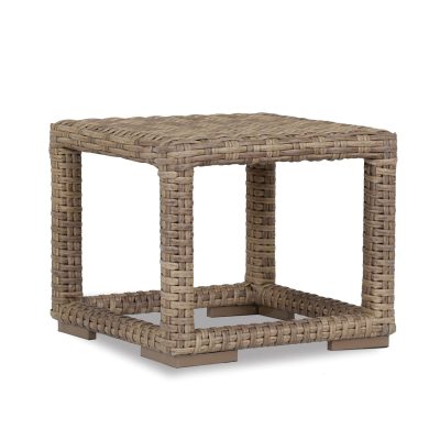 Sunset West Havana 18-Inch Square Resin Wicker Patio End Table W/ Sunbrella Canvas Flax Cushions