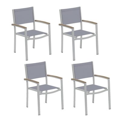 Travira 4 Pc Composite Sling & Aluminum Dining Chair W/ Vintage Tekwood Arm Caps in Flint/Slate By Oxford Garden