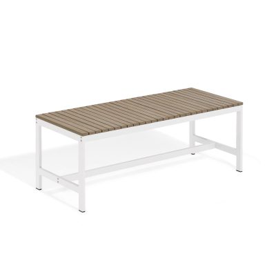 Travira 48 Inch Aluminum Bench W/ Vintage Tekwood Top in Chalk By Oxford Garden