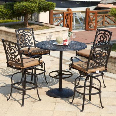 Darlee Santa Barbara 5 Piece Cast Aluminum Patio Bar Set W/ 42 Inch Round Table