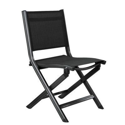 KETTLER Basic Plus Aluminum Patio Folding Dining Side Chair – Gray Frame / Gray Sling