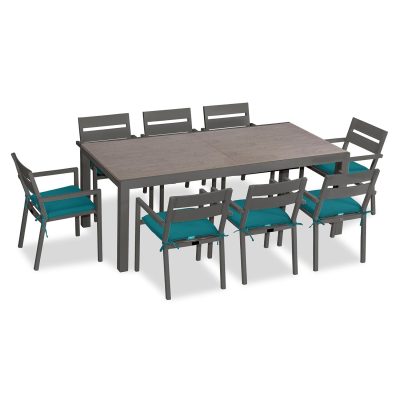 Calm Bay 9 Pc Extendable Dining Set in Slate/Barnwood/Spectrum Peacock by Lakeview