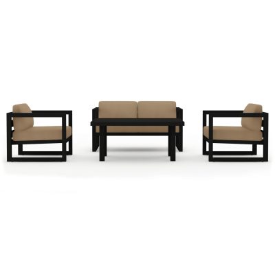 Misty Cove 4 Pc Aluminum Loveseat Set in Black W/ Heather Beige Cushions By Lakeview