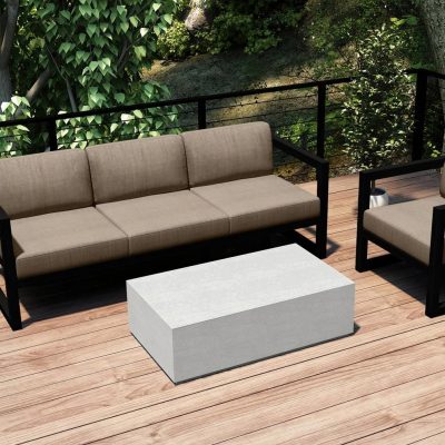 Misty Cove 3 Pc Aluminum Sofa Set in Black W/ Heather Beige Cushions & Long Coffee Table By Lakeview