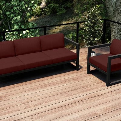 Misty Cove 2 Pc Aluminum Seating Set in Slate W/ Canvas Henna Cushions By Lakeview