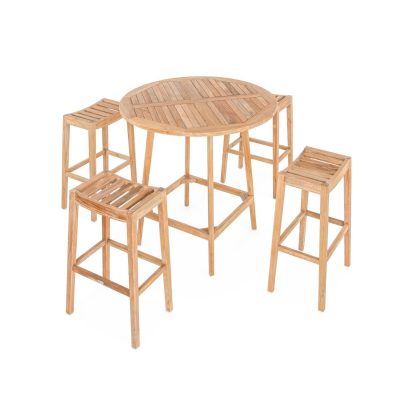 Friday 5 Piece Teak Patio Bar Set W/ 42 Inch Round Table & Backless Stools By Teak + Table