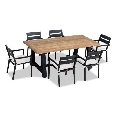 Calm Bay Mill 7 Pc Reclaimed Teak Dining Set in Black/Canvas Natural by Lakeview
