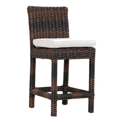 Montecito Wicker Patio Counter Height Bar Stool W/ Sunbrella Canvas Flax Cushion By Sunset West