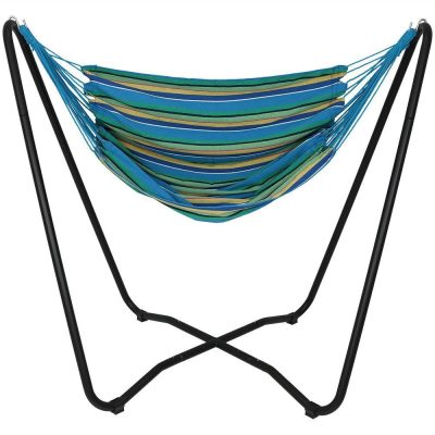 Ultimate Patio Hanging Hammock Chair Swing w/ 2-Point Space-Saving Stand – Ocean Breeze