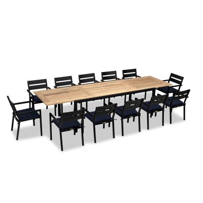 Calm Bay Communal 13 Pc Extendable Reclaimed Teak Dining Set in Black/Spectrum Indigo by Lakeview