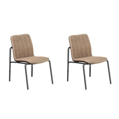 Orso 2 Pc Wicker & Aluminum Dining Side Chair in Carbon/Sand By Oxford Garden