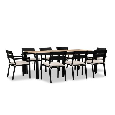 Calm Bay Communal 9 Pc Extendable Reclaimed Teak Dining Set in Black/Cast Silver by Lakeview