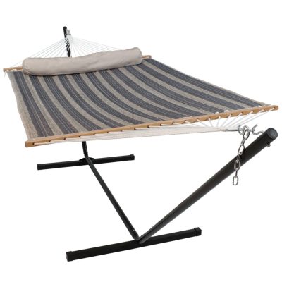 Ultimate Patio Quilted Double Hammock w/ 12-Foot Steel Beam Stand & Pillow – Mountainside