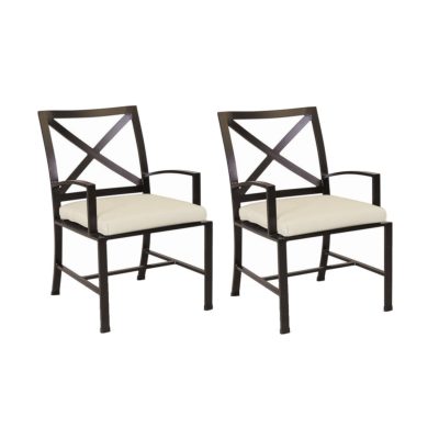 La Jolla 2 Piece Aluminum Patio Dining Arm Chair Set W/ Sunbrella Canvas Flax Cushions By Sunset West