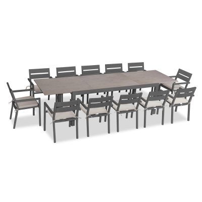 Calm Bay 13 Pc Extendable Dining Set in Slate/Barnwood/Cast Silver by Lakeview