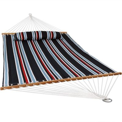 Ultimate Patio Quilted Double Hammock w/ Pillow – Nautical Stripe