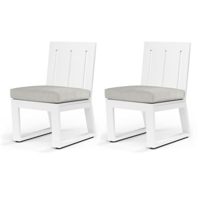 Sunset West Newport 2 Piece Aluminum Armless Patio Dining Chair Set W/ Sunbrella Cast Silver Cushions