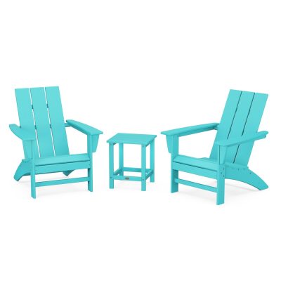 POLYWOOD Modern 3-Piece Adirondack Set w/ Long Island 18-Inch Side Table – Aruba