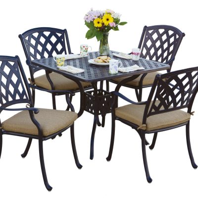 Darlee Ocean View 5 Piece Cast Aluminum Patio Dining Set W/ 36 Inch Square Table & Sesame Cushions