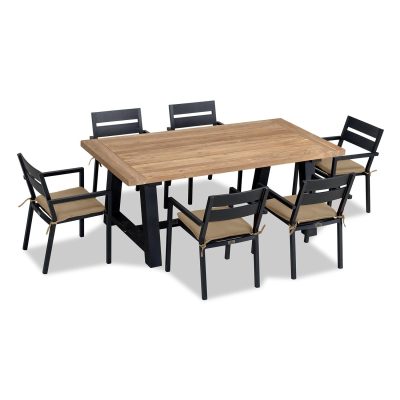 Calm Bay Mill 7 Pc Reclaimed Teak Dining Set in Black/Heather Beige by Lakeview