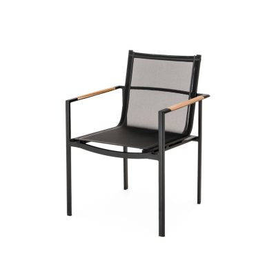 St Barts Aluminum Stacking Dining Chair in Black By Teak + Table