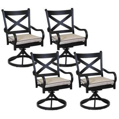 Monterey 4 Piece Aluminum Patio Swivel Rocker Dining Arm Chair Set W/ Sunbrella Frequency Sand Cushions By Sunset West