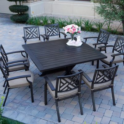 Darlee Brooklyn 9 Piece Patio Dining Set W/ 60-Inch Square Dining Table & Sesame Cushions