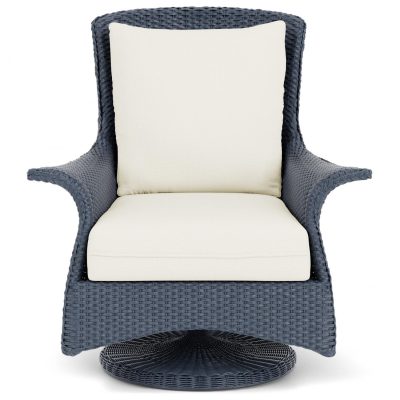 Mandalay Wicker Swivel Rockers Club Chair in Denim Blue/Sailcloth Salt By Lloyd Flanders