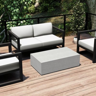 Misty Cove 4 Pc Aluminum Loveseat Set in Slate W/ Canvas Natural Cushions & Long Coffee Table By Lakeview