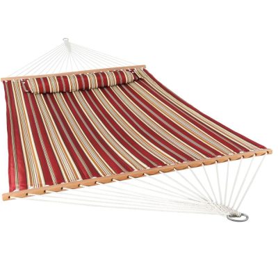 Ultimate Patio Quilted Double Hammock w/ Pillow – Red Stripe