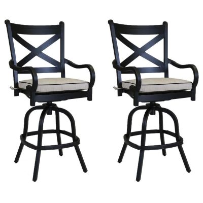 Monterey 2 Piece Aluminum Patio Counter Height Bar Stool Set W/ Sunbrella Frequency Sand Cushions By Sunset West