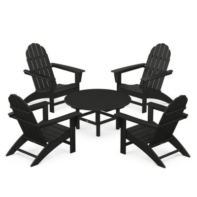 POLYWOOD Vineyard 5-Piece Adirondack Chair Conversation Set – Black