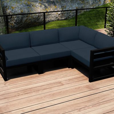 Misty Cove 4 Pc Aluminum Sectional Set in Black W/ Spectrum Indigo Cushions By Lakeview