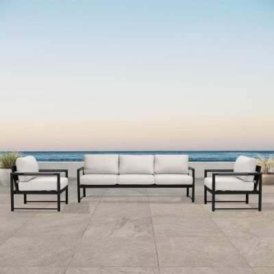 Lakeview Avenue Bay Black/Carbon 3 Pc Sofa Club Chair Set – Cast Silver