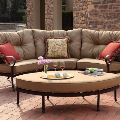 Darlee Santa Anita 4 Piece Cast Aluminum Patio Sectional Sofa Set W/ Leaf Ottoman & Sesame Cushions