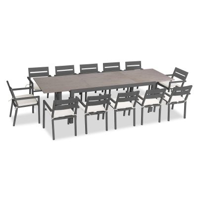 Calm Bay 13 Pc Extendable Dining Set in Slate/Barnwood/Canvas Natural by Lakeview