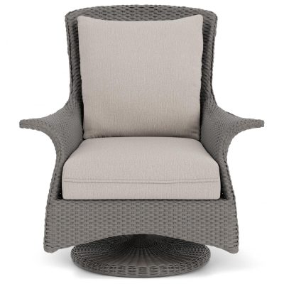 Mandalay Wicker Swivel Rockers Club Chair in Pewter/Remy Cloud By Lloyd Flanders