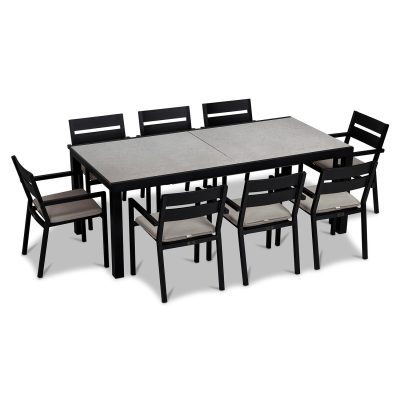 Calm Bay 9 Pc Extendable Dining Set in Black/Concrete/Cast Silver by Lakeview