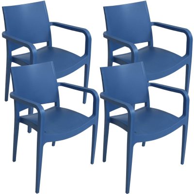 Ultimate Patio Madison Bay Plastic Dining Armchair – Set of 4 – Sax Blue