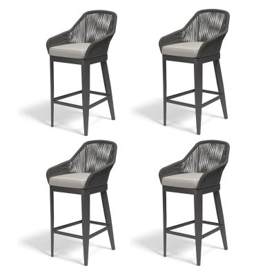 Sunset West Milano 4 Piece Olefin Rope & Aluminum Patio Barstool Set W/ Sunbrella Echo Ash Cushions