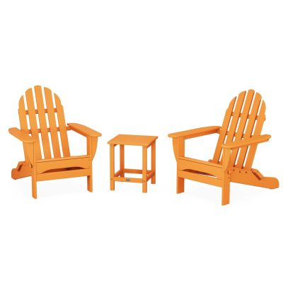 POLYWOOD Classic Folding Adirondack 3-Piece Set W/ Long Island 18-Inch Side Table – Tangerine