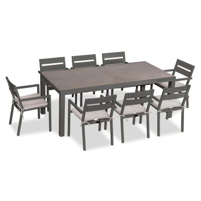 Calm Bay 9 Pc Extendable Dining Set in Slate/Barnwood/Cast Silver by Lakeview