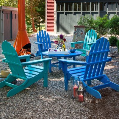 POLYWOOD Classic Folding Adirondack 5-Piece Conversation Group – Pacific Blue / Aruba