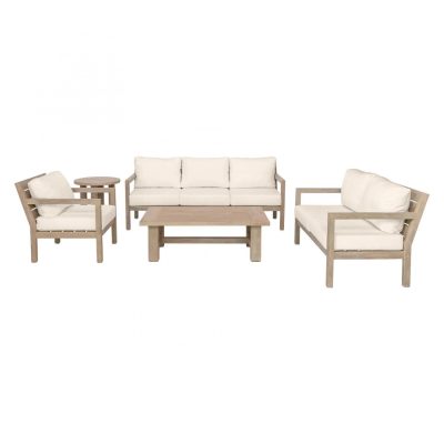 Monday 5 Piece Brushed Teak Patio Seating Set in Sand By Teak + Table