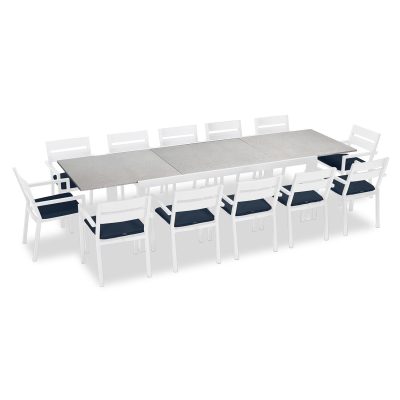 Calm Bay 13 Pc Extendable Dining Set in White/Concrete/Spectrum Indigo by Lakeview